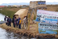 Arriving at the Uros' floating town
